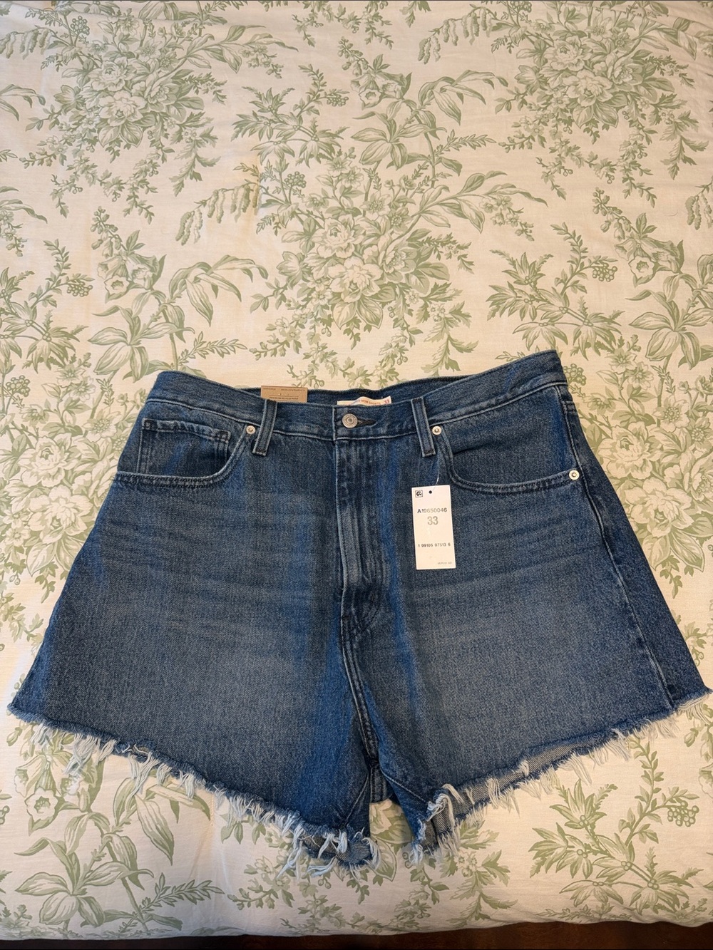 Denim High-Rise Frayed Hem Shorts